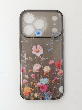 Soft shell silicone iPhone 17 Pro phone case black transparent floral new flower